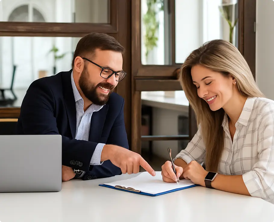 Attorney reviewing documents with client